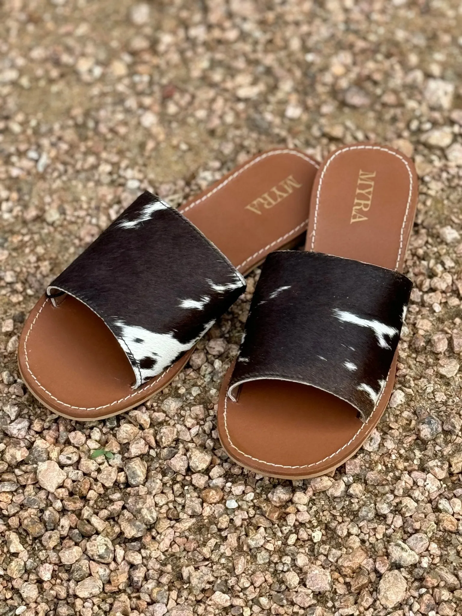 Genuine Cowhide Sandals - Black