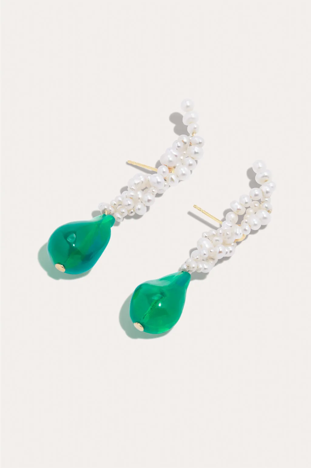 Gotcha - Pearl and Green Bio Resin Recycled Gold Vermeil Earrings