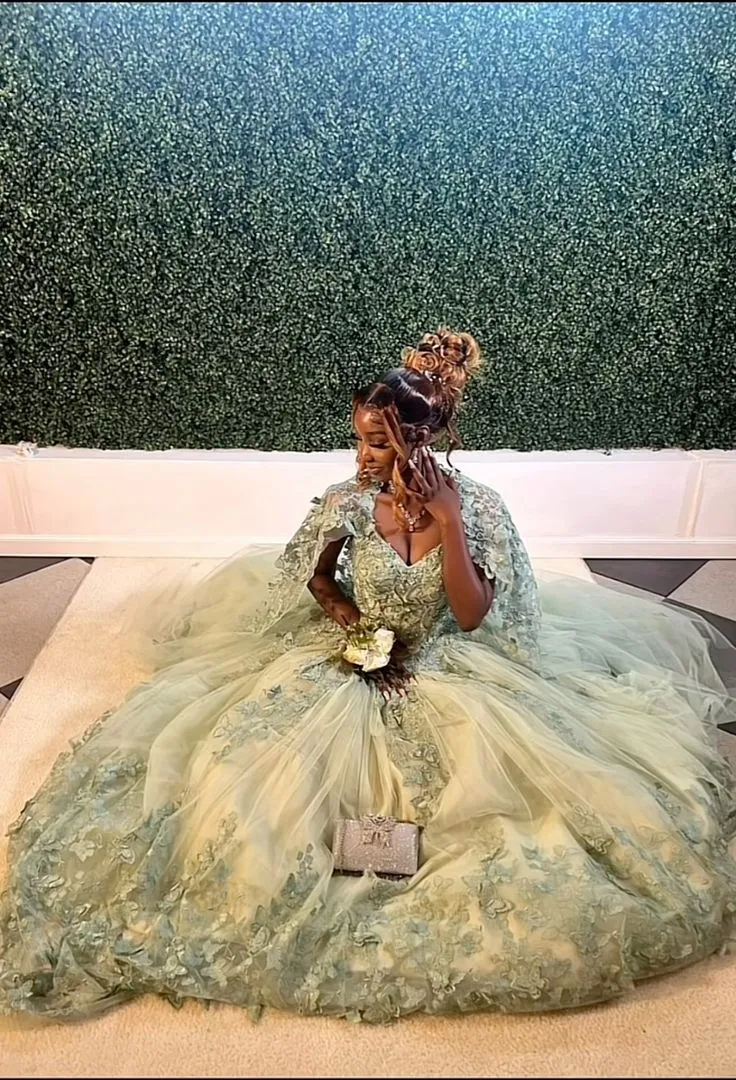 Green Quinceanera Dresses For Sweet 16 Girls Appliques Princess Ball Gowns Tull 15 Vestidos       fg6205