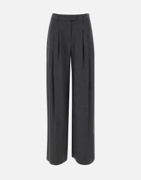 Grey Cotton Wool Palazzo Trousers