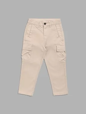 HOP Kids Solid Light Beige Cargo Trousers