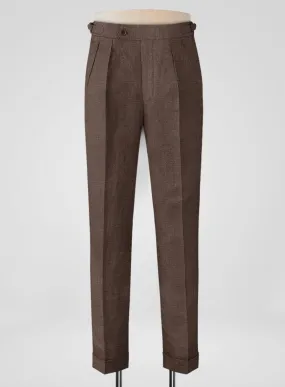 Italian Prato Brown Dobby Linen Highland Trousers