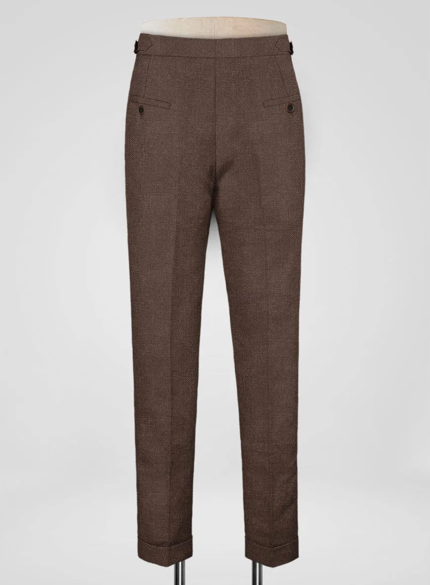 Italian Prato Brown Dobby Linen Highland Trousers