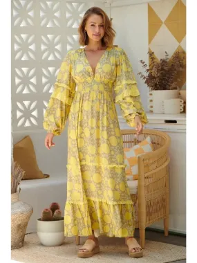 JAASE Brighton Print Mallee Long Sleeve Maxi Dress - Yellow