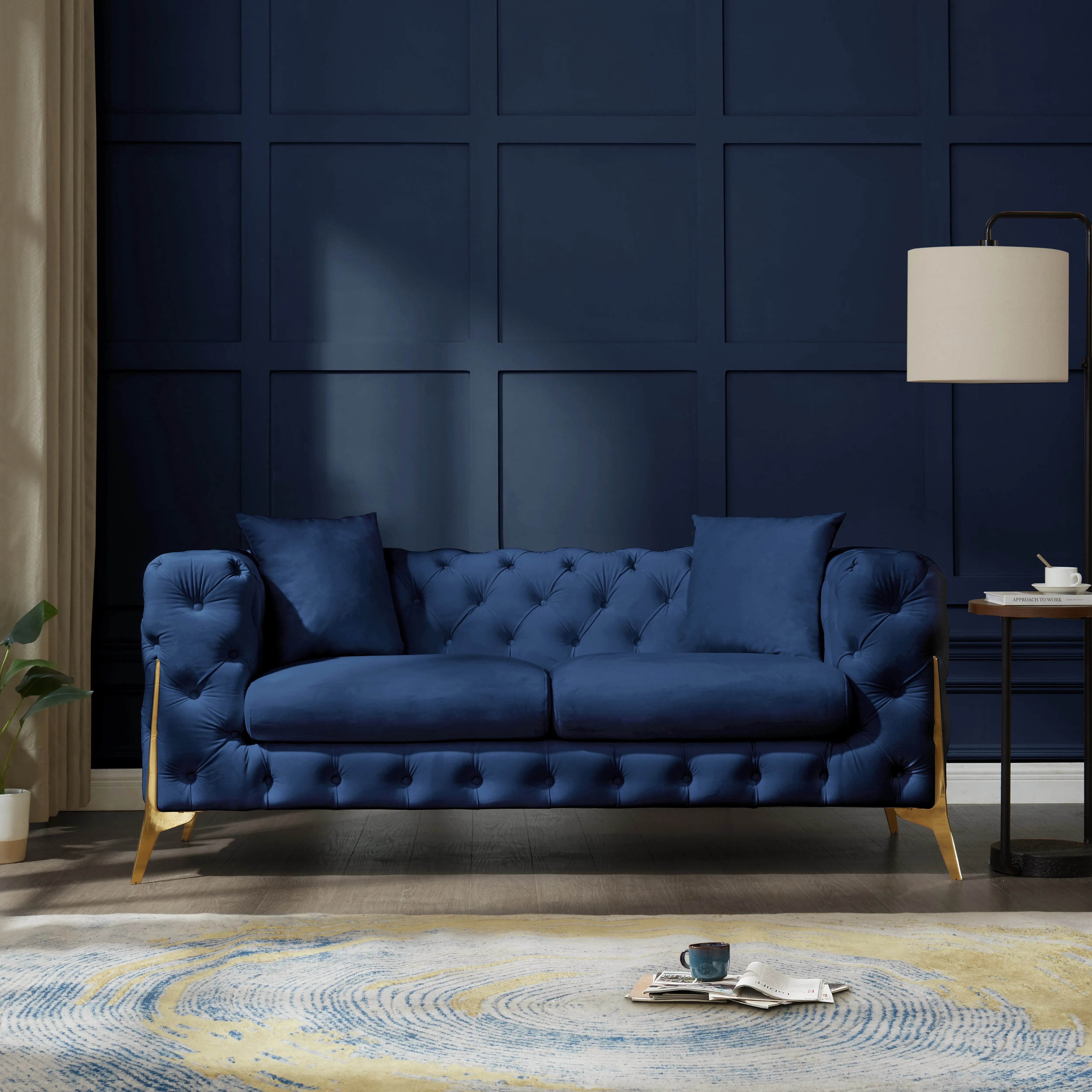 Jaguar 2 3 Seater Sofa Set Chesterfield Design Velvet, Dark Blue Velvet