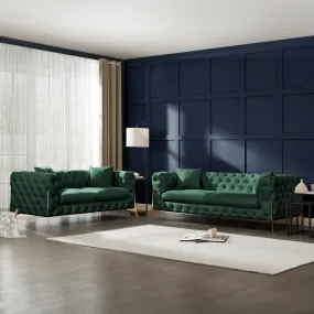 Jaguar 2 3 Seater Sofa Set Chesterfield Design Velvet, Dark Green Velvet