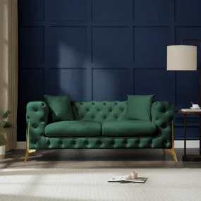 Jaguar 2-Seater Sofa Chesterfield Design Velvet, Dark Green Velvet