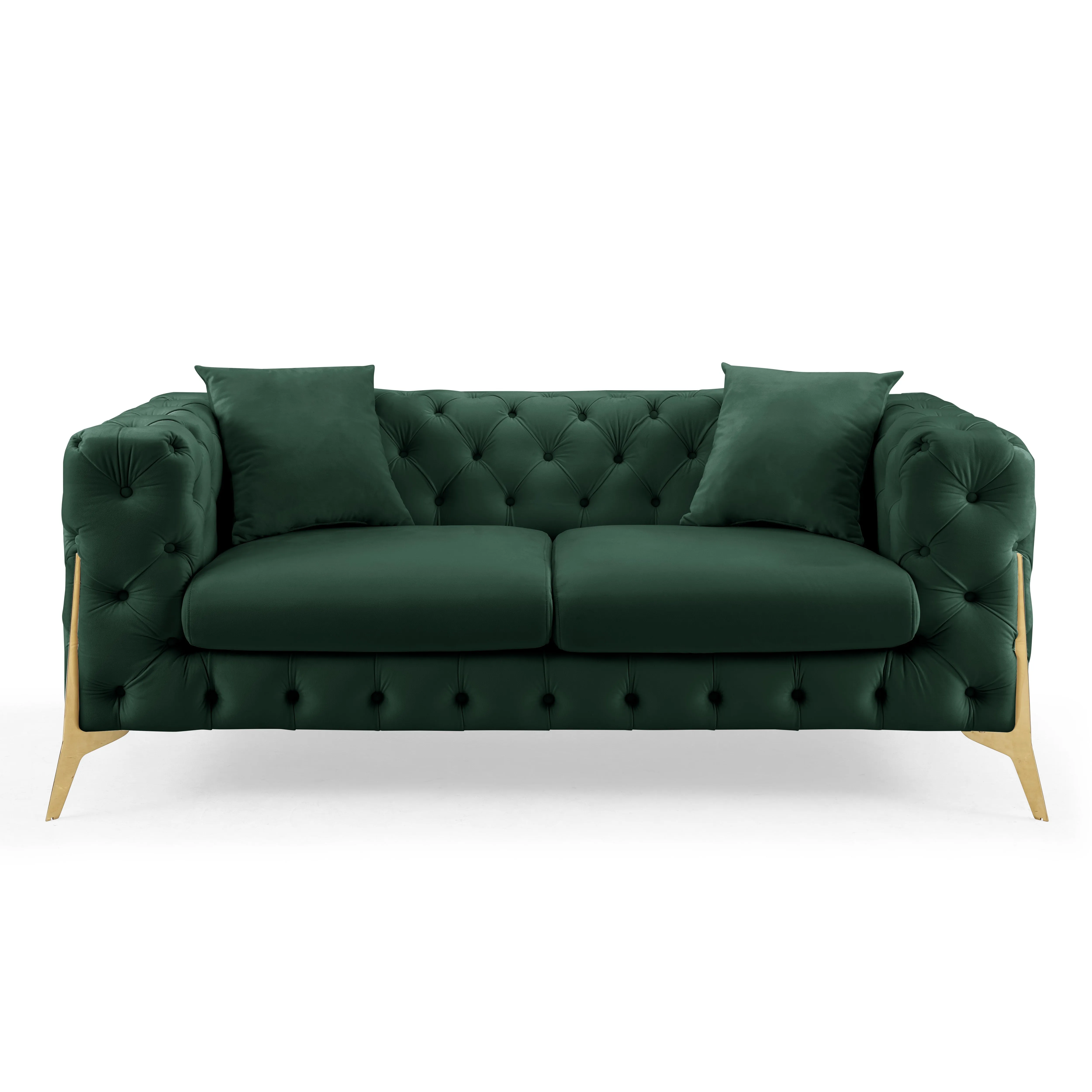 Jaguar 2-Seater Sofa Chesterfield Design Velvet, Dark Green Velvet