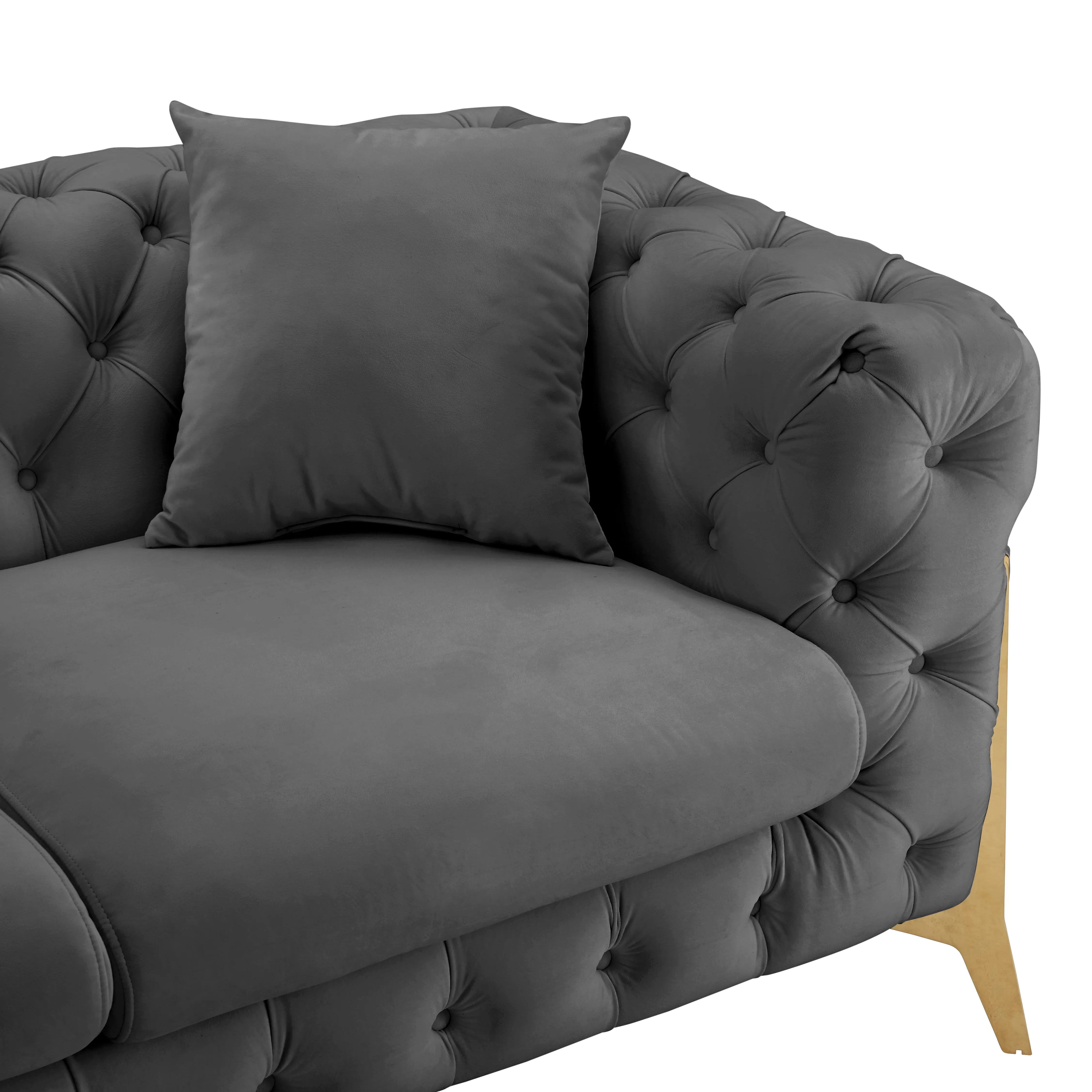 Jaguar 2-Seater Sofa Chesterfield Design Velvet, Dark Grey Velvet