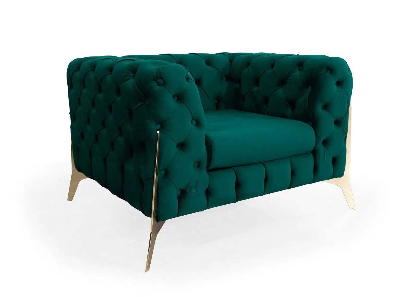 Jaguar Velvet Fabric 1 Seater Sofa Suite Chesterfield Metal Legs, Green