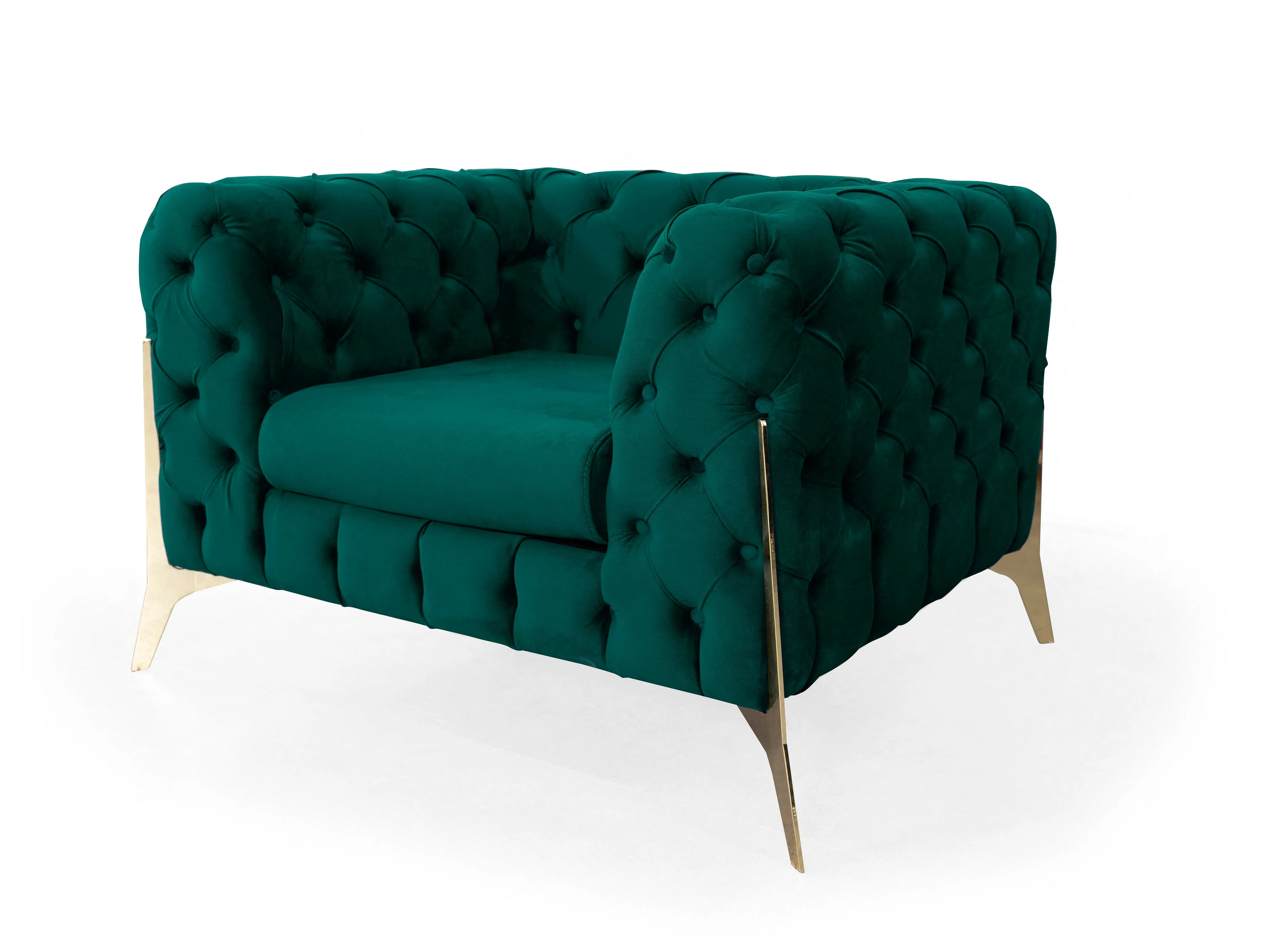 Jaguar Velvet Fabric 1 Seater Sofa Suite Chesterfield Metal Legs, Green