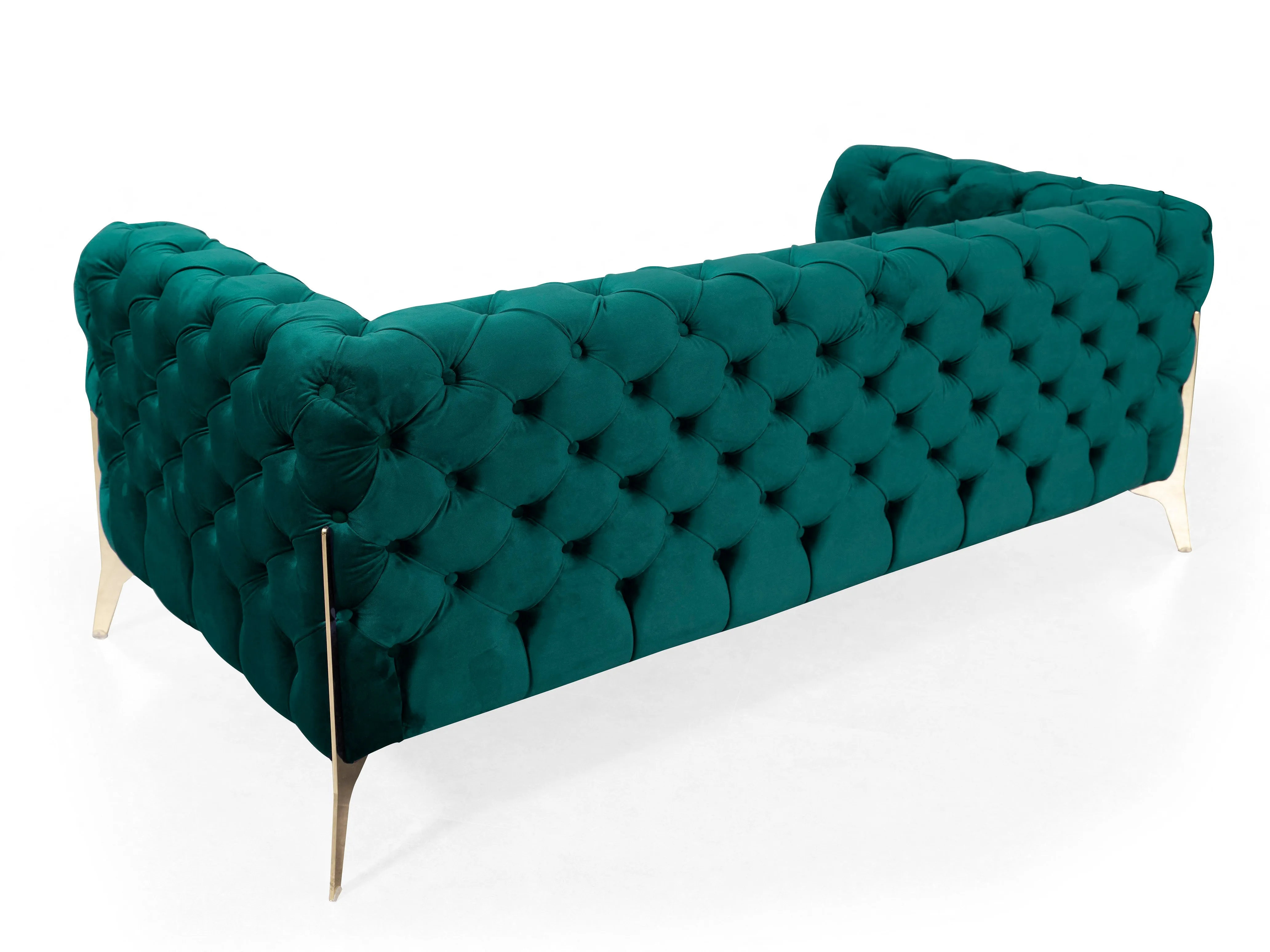 Jaguar Velvet Fabric 2 Seater Sofa Suite Chesterfield Metal Legs, Green