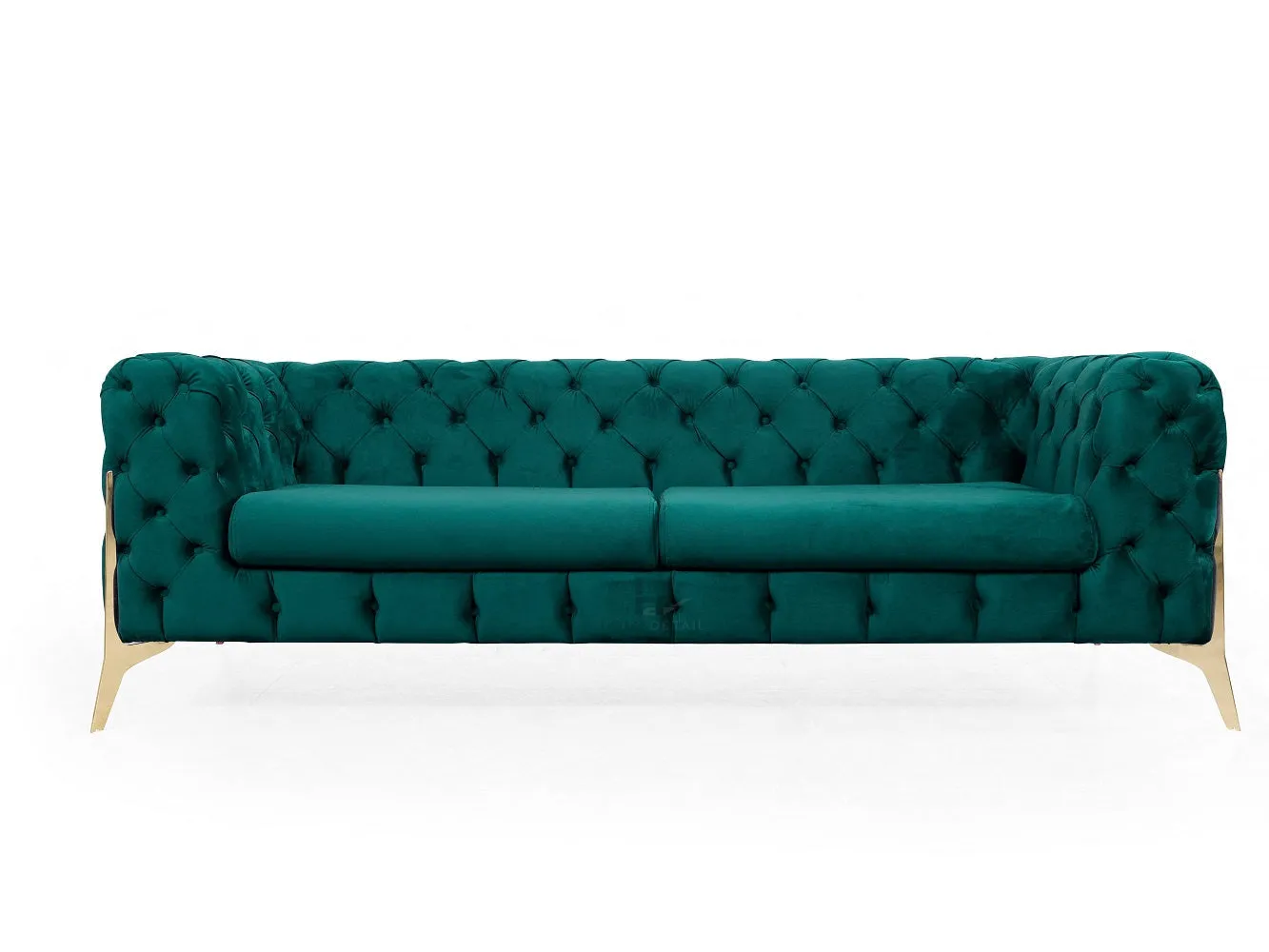 Jaguar Velvet Fabric 2 Seater Sofa Suite Chesterfield Metal Legs, Green