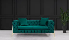 Jaguar Velvet Fabric 2 Seater Sofa Suite Chesterfield Metal Legs, Green