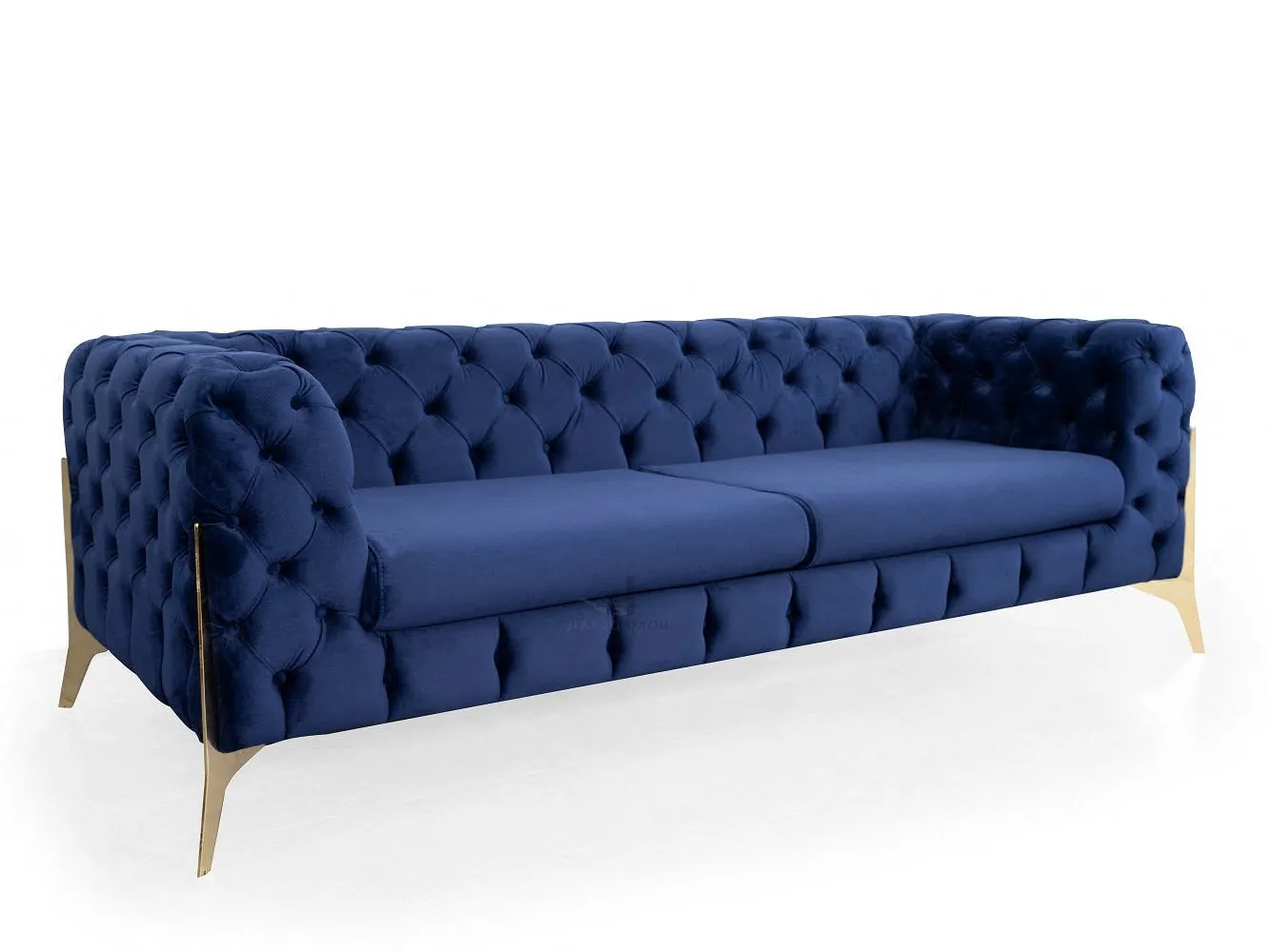 Jaguar Velvet Fabric 3 Seater Sofa Suite Chesterfield Metal Legs, Blue