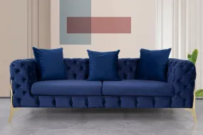 Jaguar Velvet Fabric 3 Seater Sofa Suite Chesterfield Metal Legs, Blue