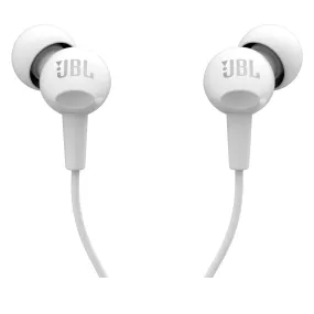 JBL C100SI Wired In Ear Headphones with Mic, JBL Pure Bass Sound, One Button Multi-function Remote, Angled Buds for Comfort fit (White)