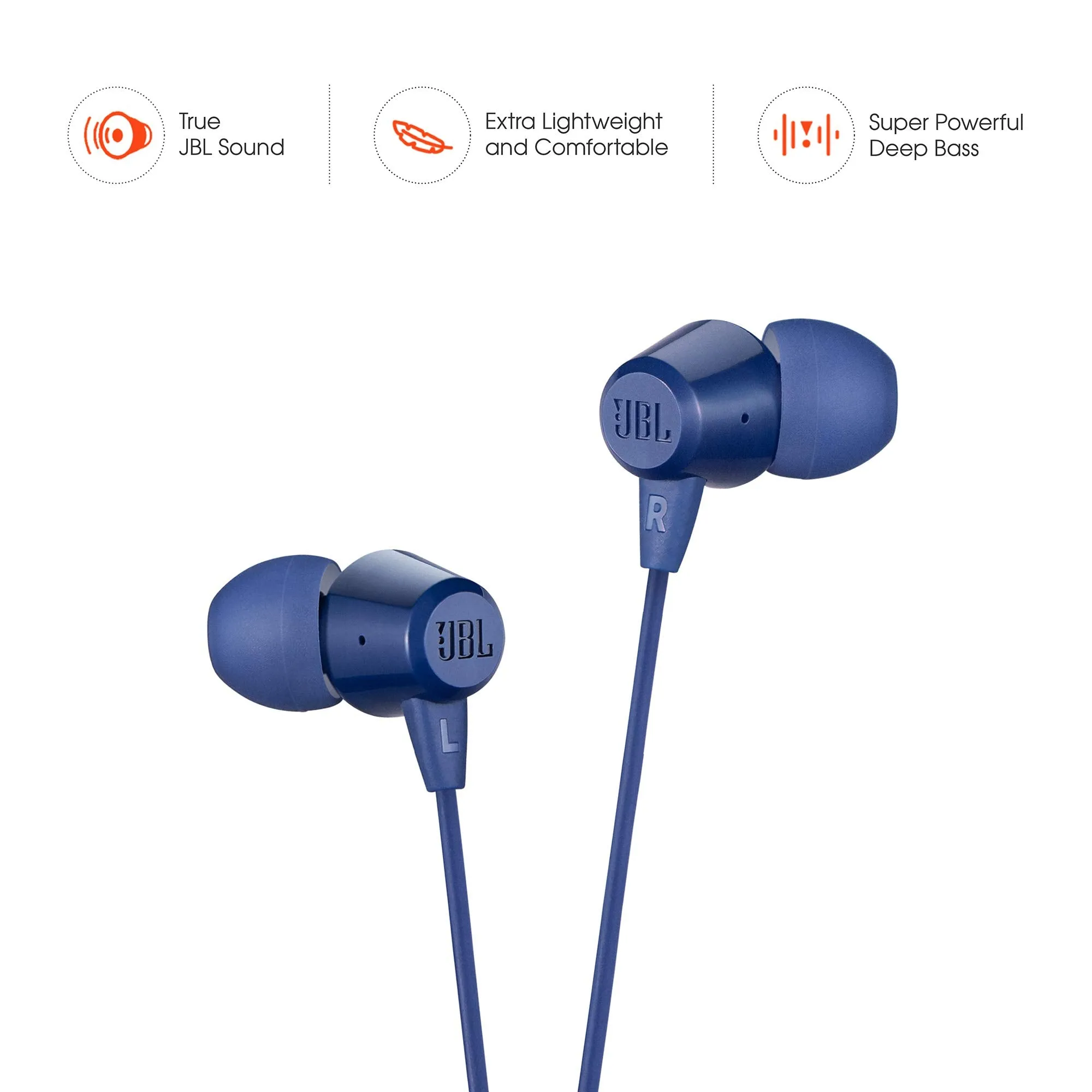 JBL C50HI, Wired in Ear Headphones with Mic, One Button Multi-Function Remote, Lightweight & Comfortable fit (Blue)