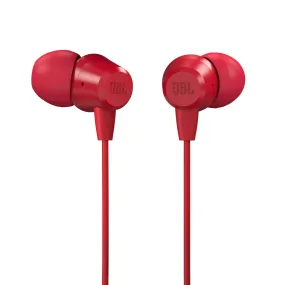 JBL C50HI, Wired in Ear Headphones with Mic, One Button Multi-Function Remote, Lightweight & Comfortable fit (Red)