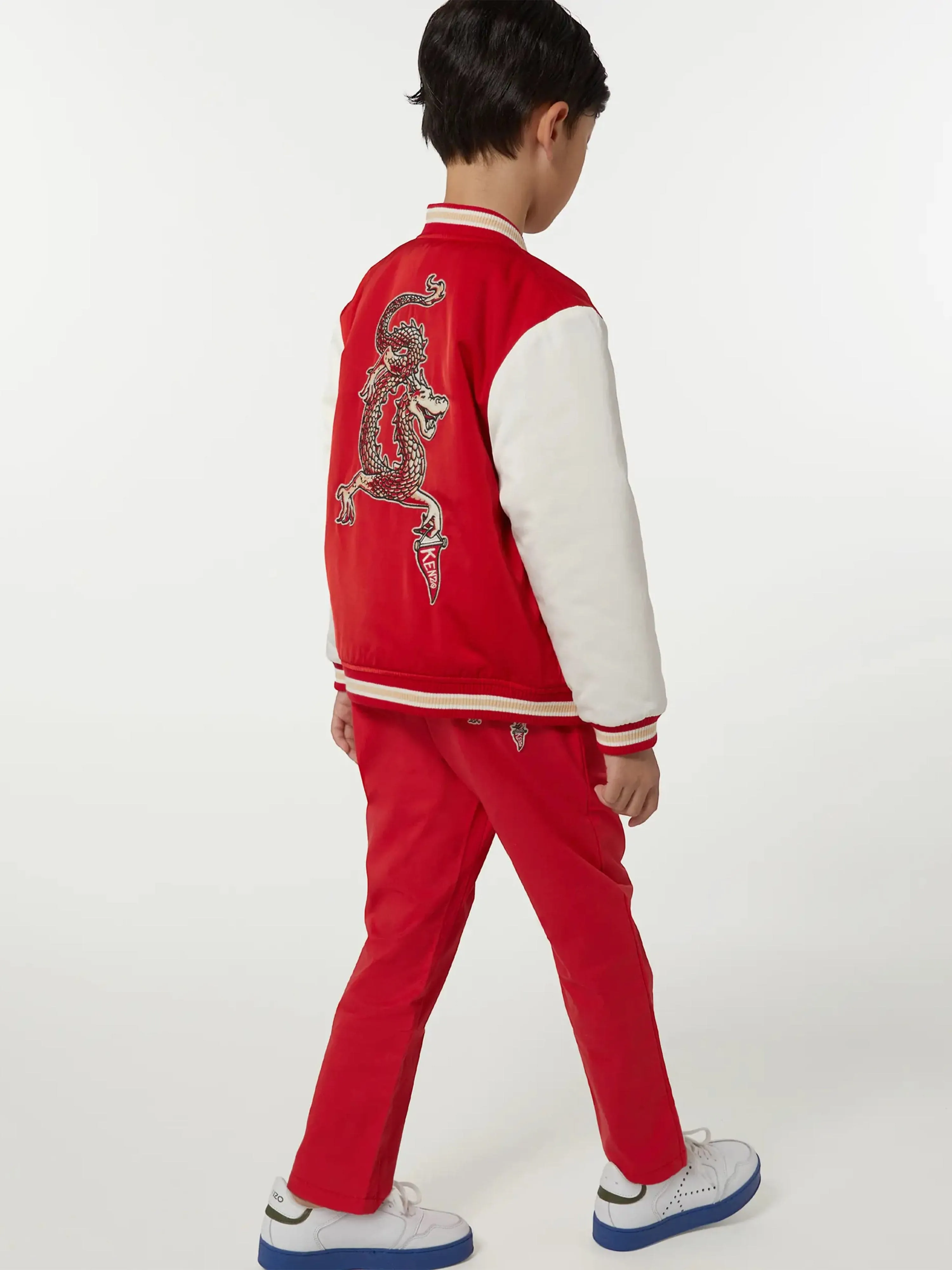 KENZO Boys Embroidered Badge Trousers in Red