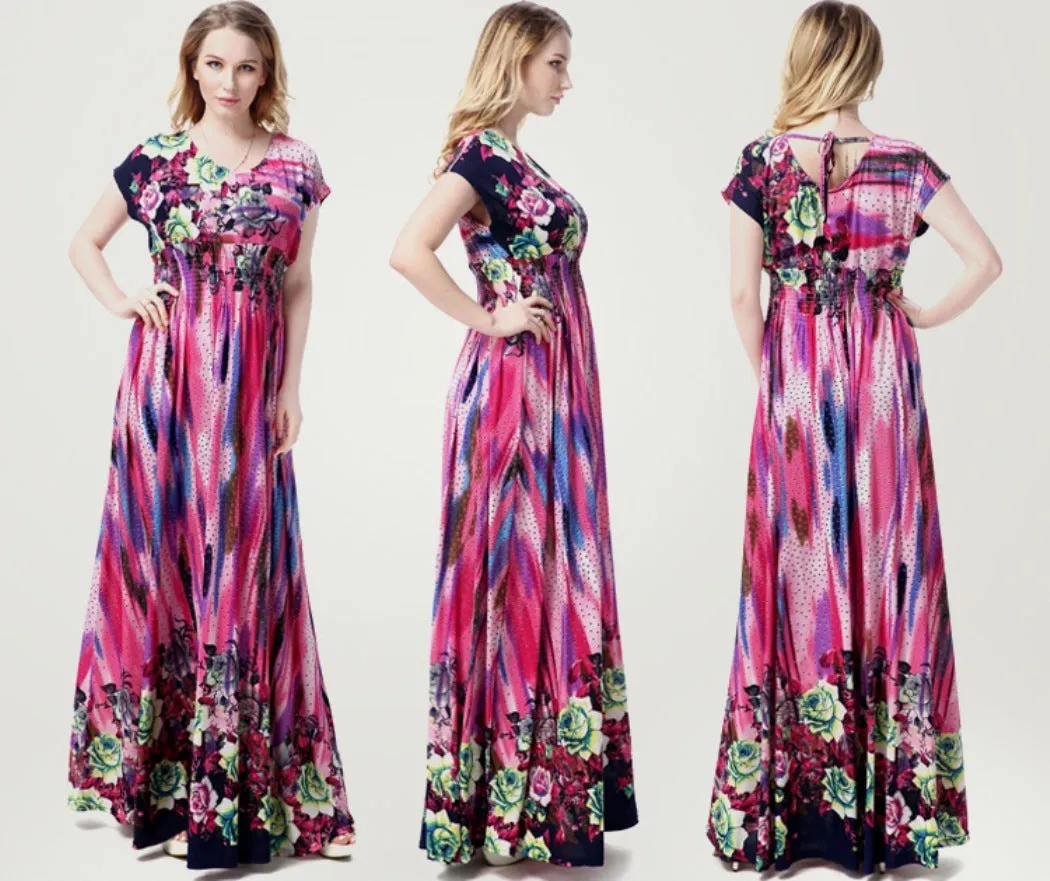 Ketty More Women Floral Printed Maxi Style Plus Size Grown Dress-KMWD397