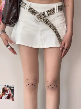 Kitty on knee tattoo tights