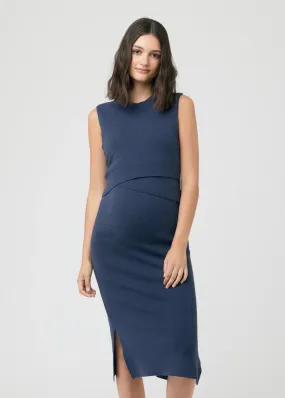 Layered Knit Nursing Dress - Navy