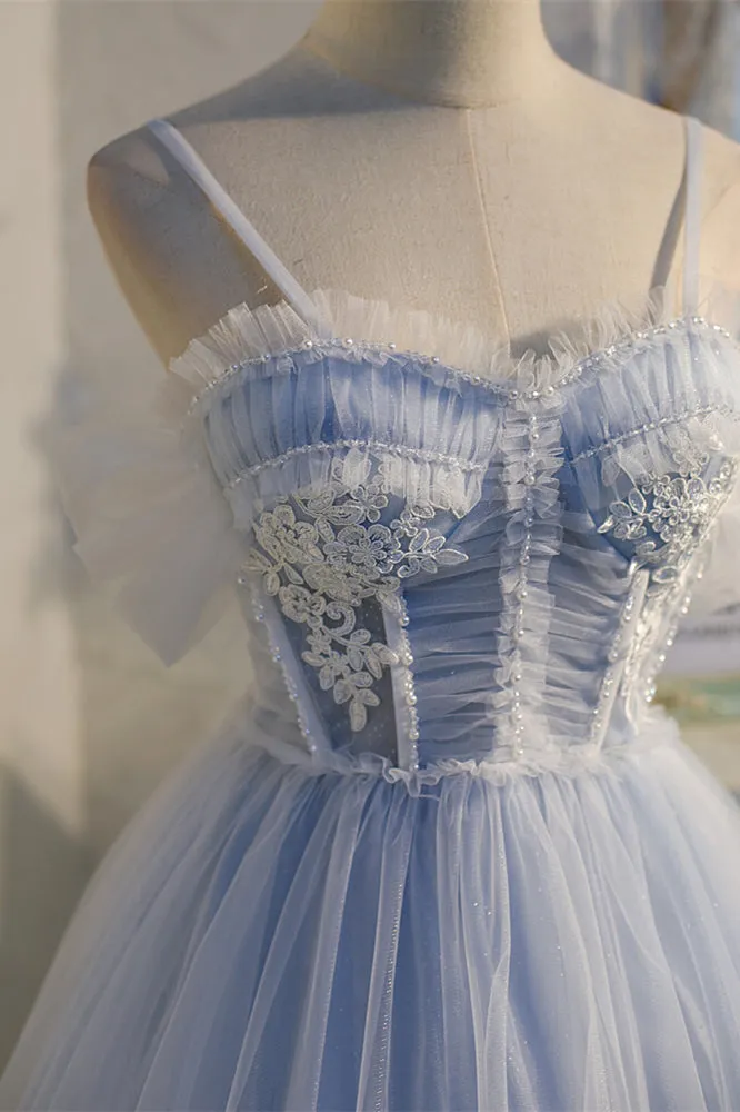 Light Blue Tulle Short A-line Homecoming Dress