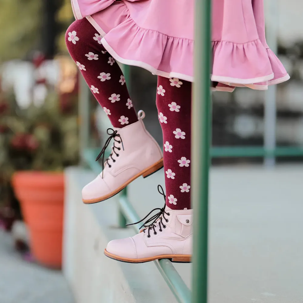 Little Stocking Co :: Burgundy Flower Knit Tights