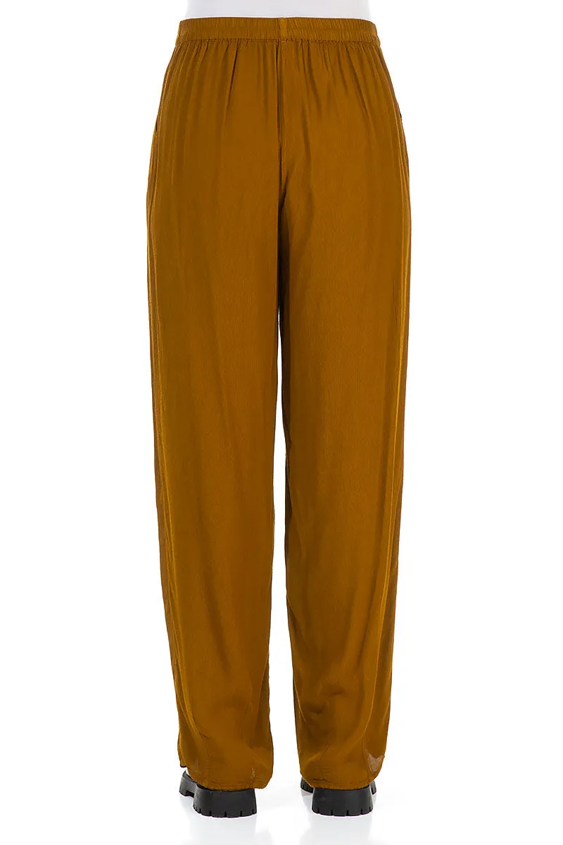 Long Tapered Yellow Ochre Viscose Trousers