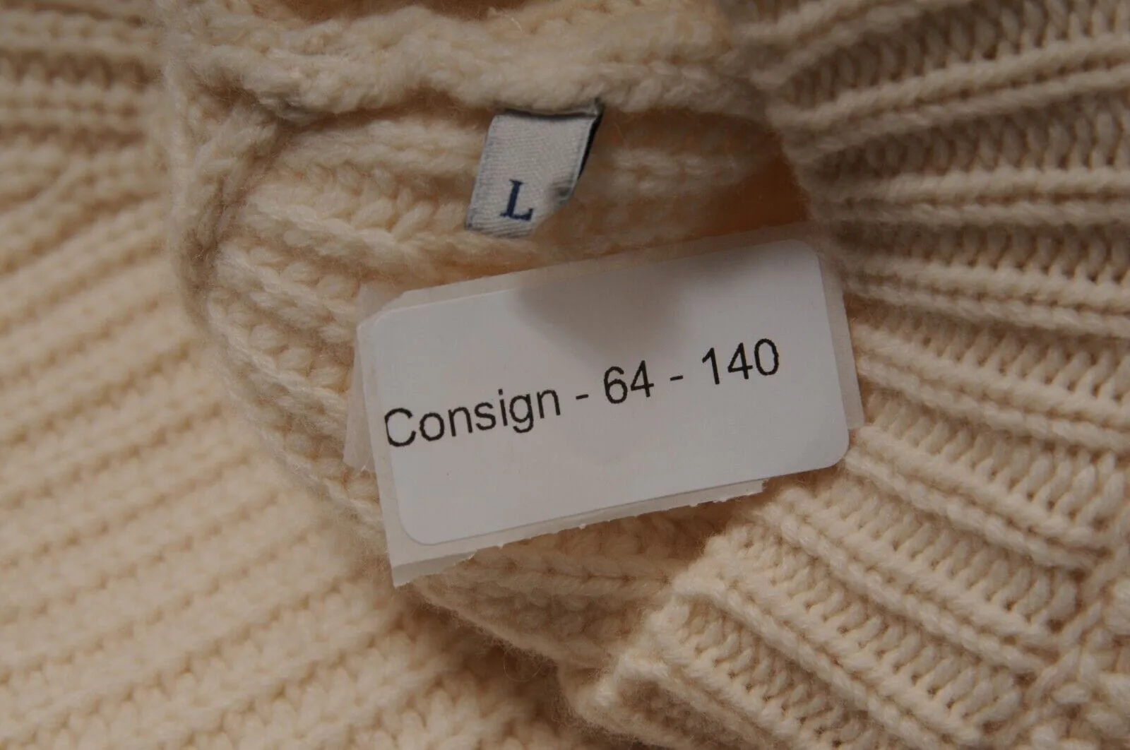 Maglione Tricot Girocollo Large Cream Tan Ribbed Sweater Wool