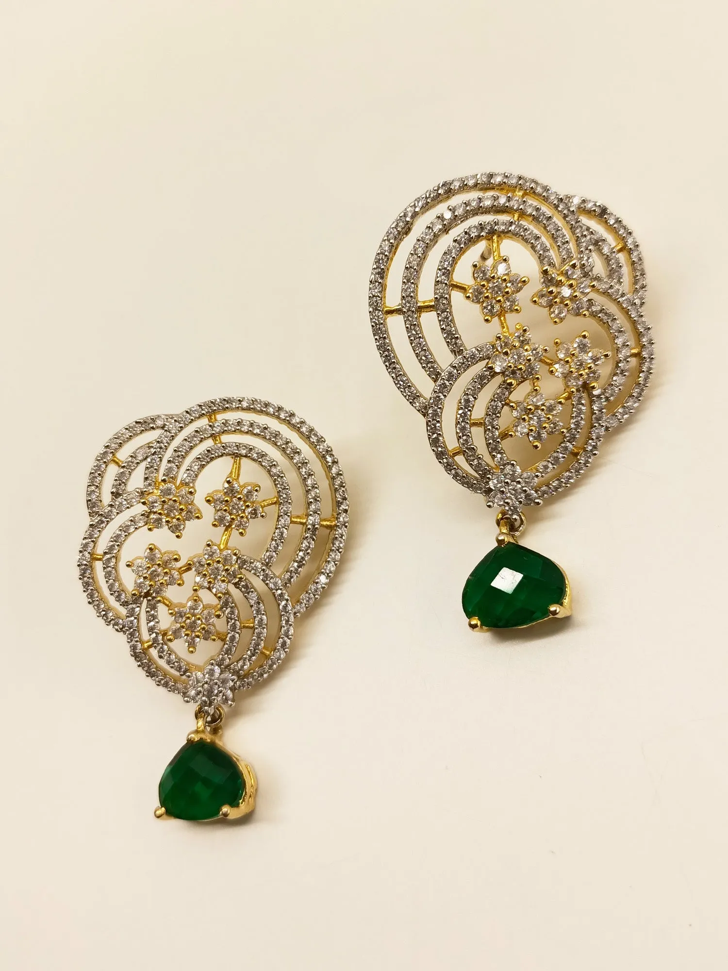 Maitri Gold Plated American Diamond Earring With Green Stone