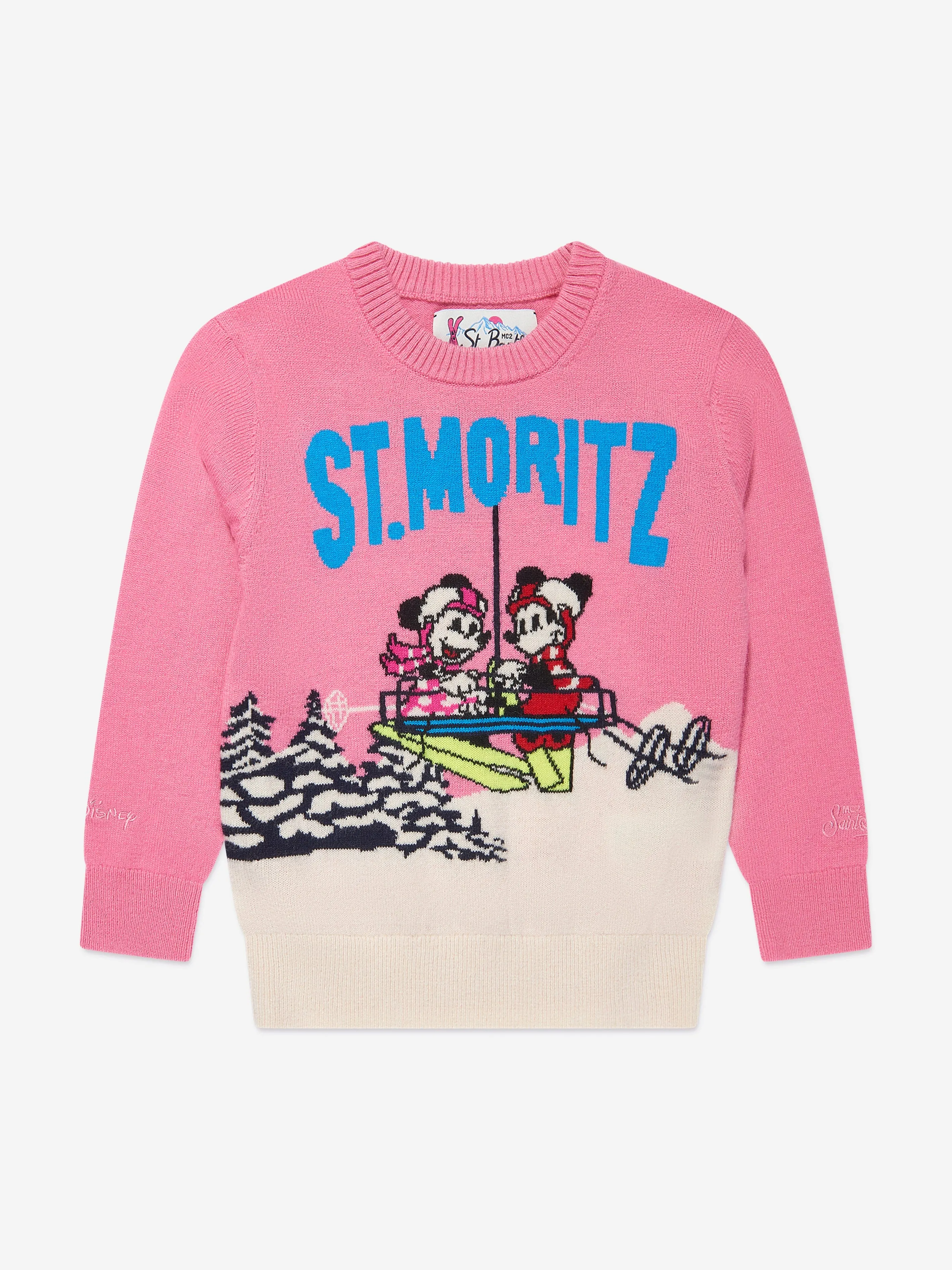 MC2 Saint Barth Girls Mickey Minnie Ski Jumper in Pink