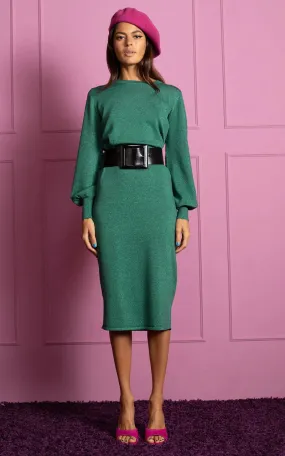 MEMPHIS METALLIC KNIT MIDI DRESS (GREEN)