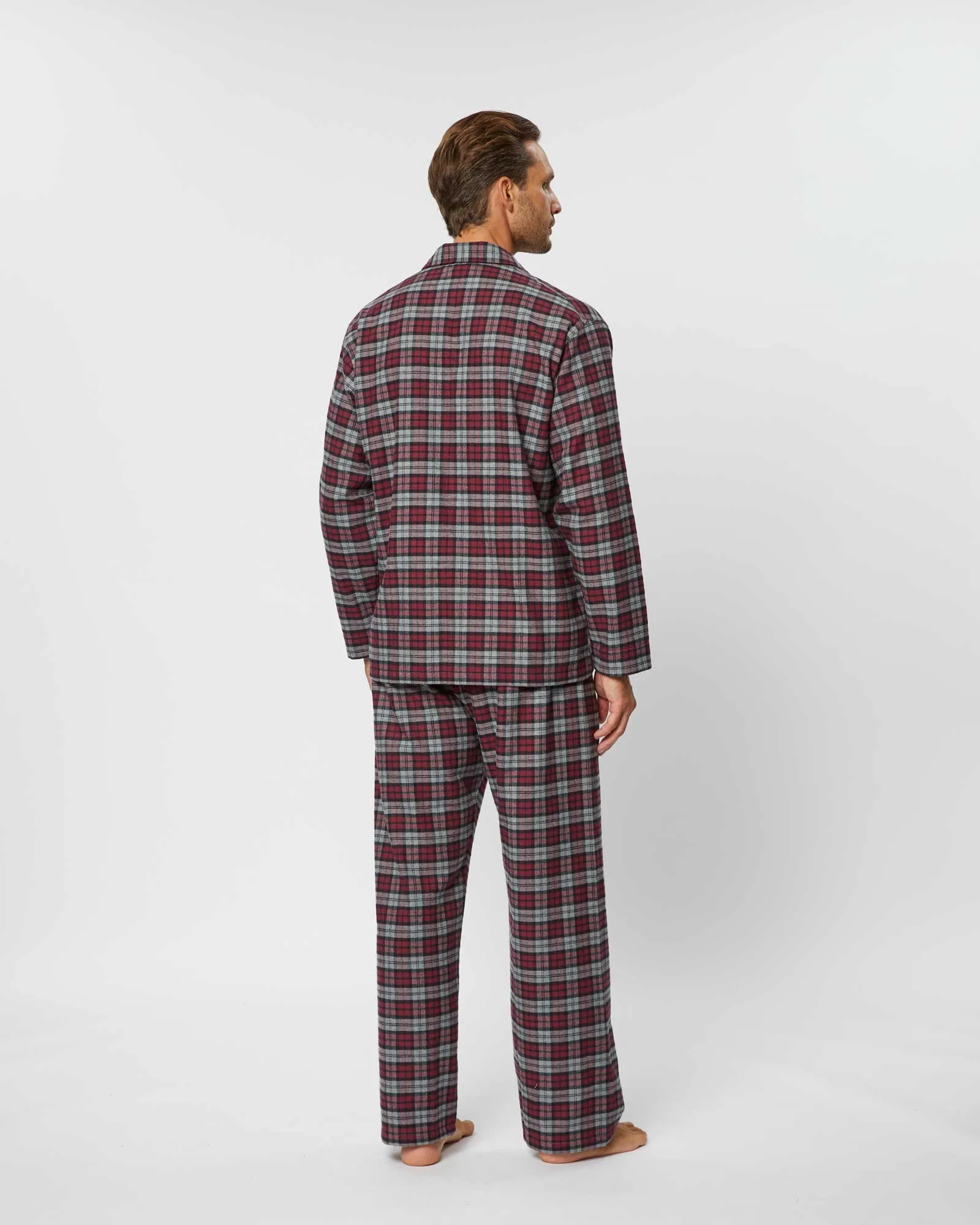 Men's Brushed Cotton Pyjamas - Litton Burgundy Tartan