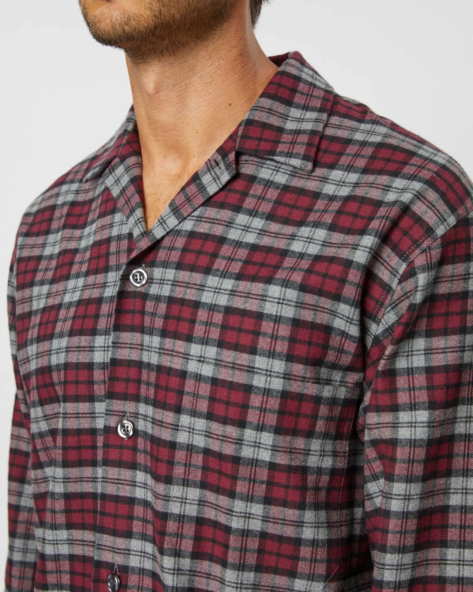 Men's Brushed Cotton Pyjamas - Litton Burgundy Tartan