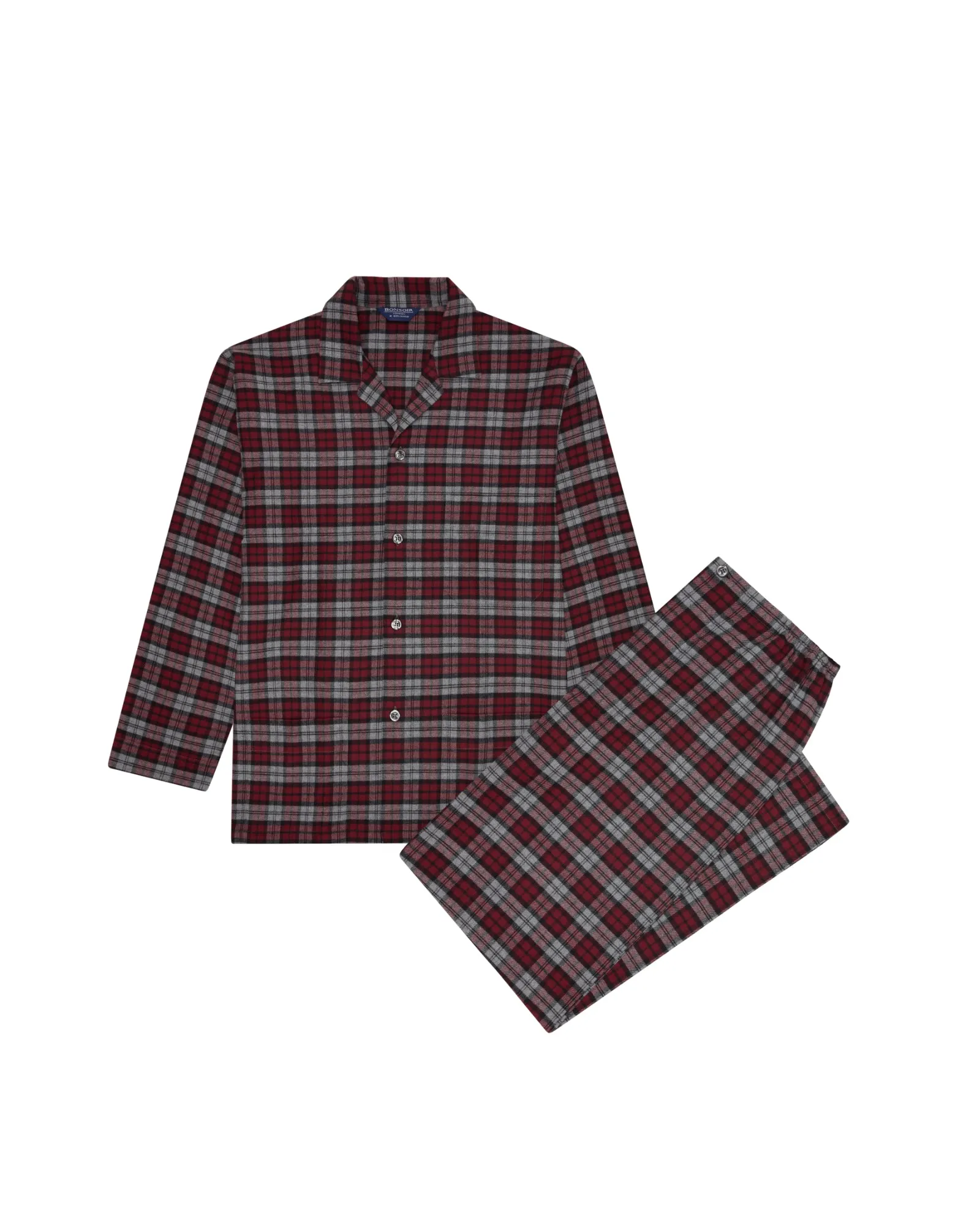 Men's Brushed Cotton Pyjamas - Litton Burgundy Tartan