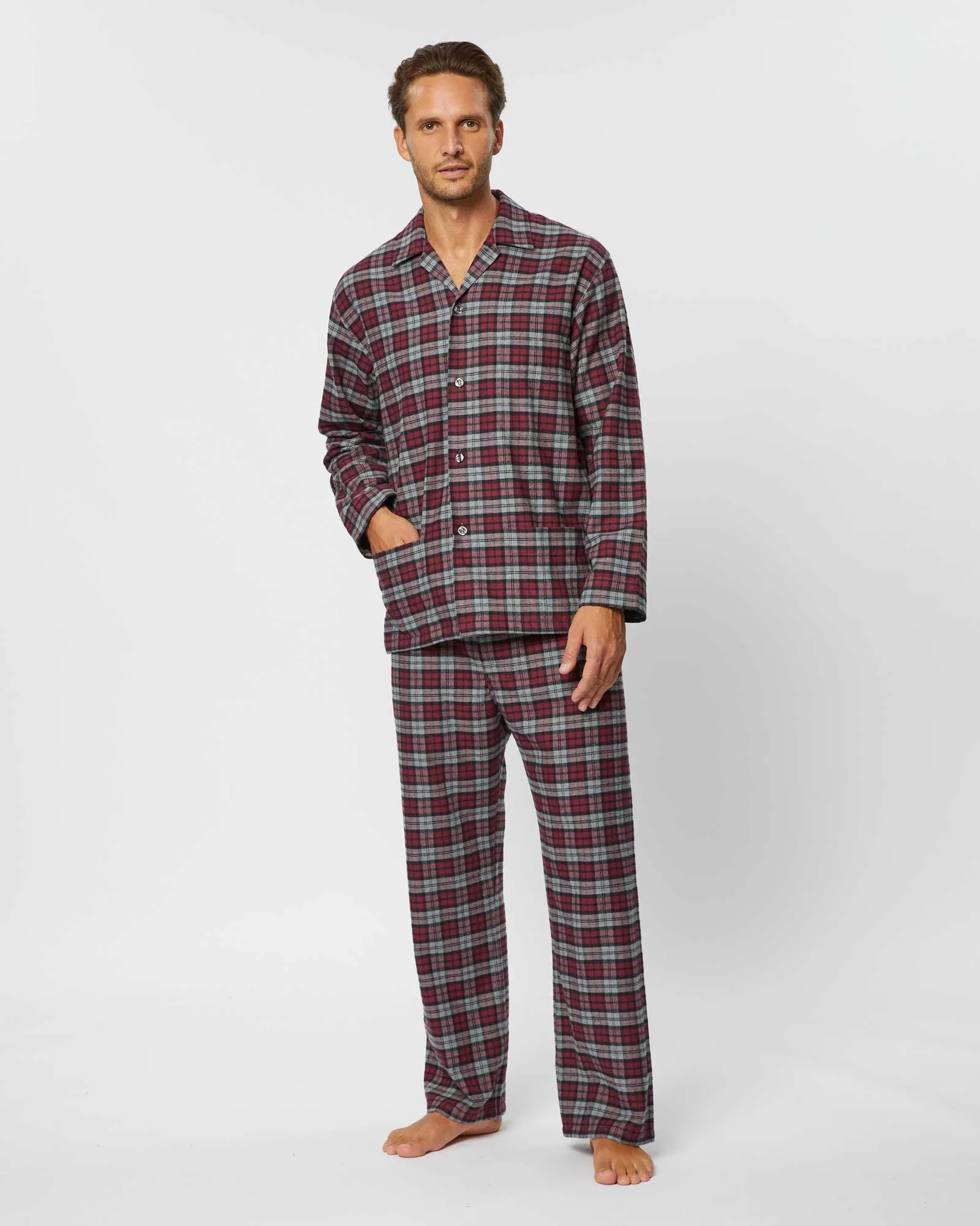 Men's Brushed Cotton Pyjamas - Litton Burgundy Tartan