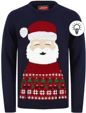 Men's Santas Outfit Motif LED Light Up Novelty Christmas Jumper in Ink - Merry Christmas