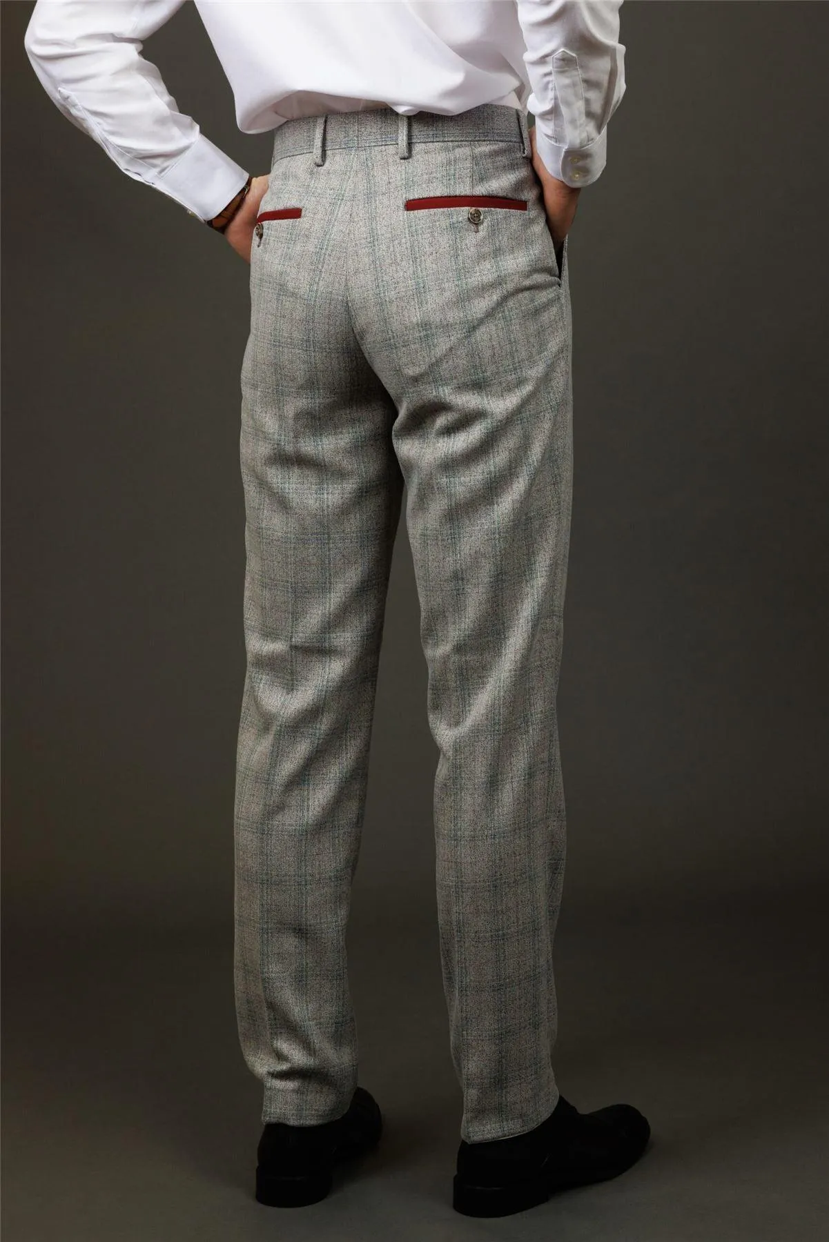 Men's Trousers Grey Checked Formal Pants