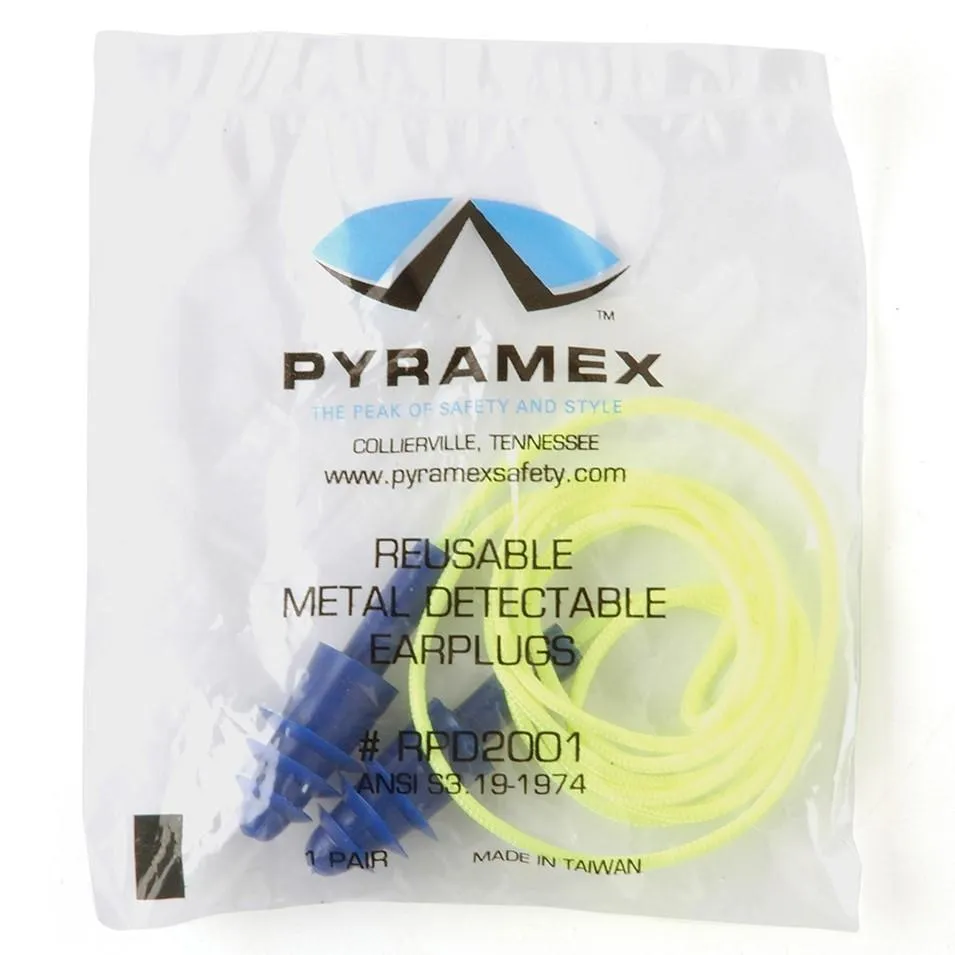 Metal Detectable Reusable Corded Earplugs (100 Pairs) - Pyramex