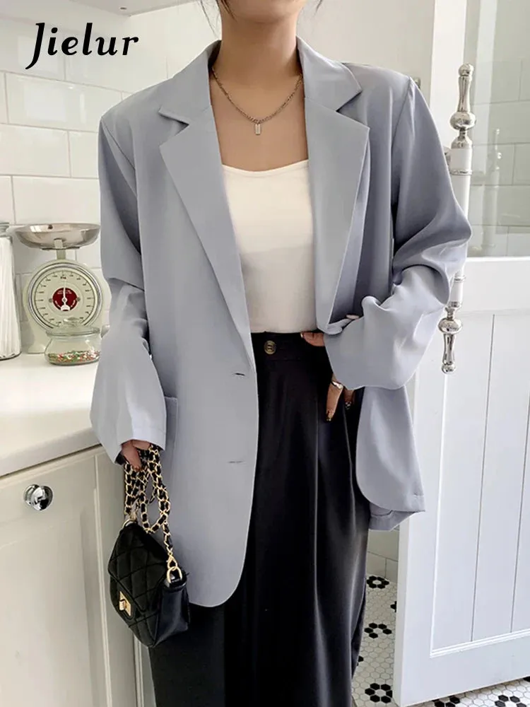 Metaversmall Autumn Thin Loose Suit Jacket Woman Casual Office Lady Blazer Women Korean Fashion Blue White Black Coat Female M-XXL