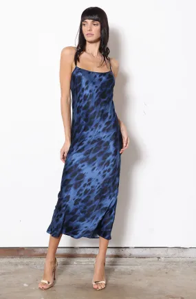 Midi Slip Dress   Blue Kitty Stretch Silk