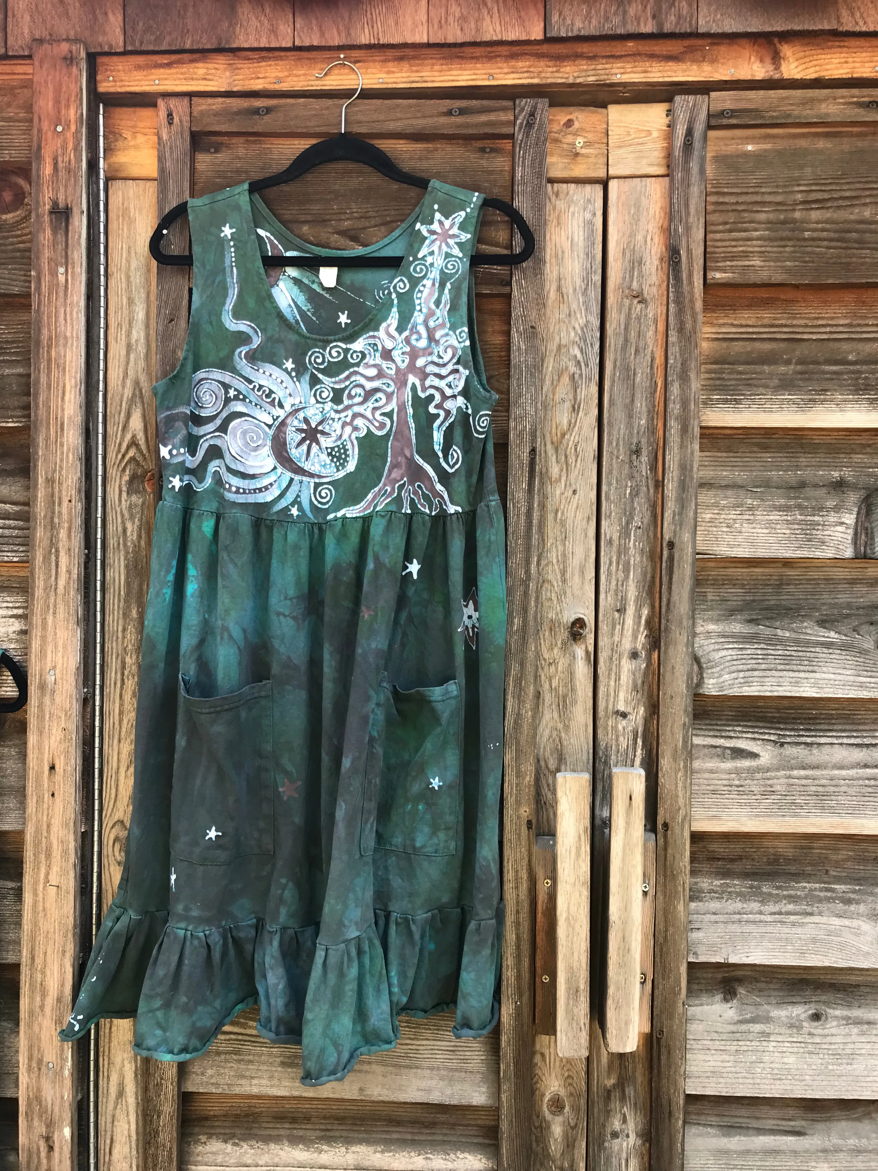 Mist in the Moss Green Forest - Farmer's Market Pocket Dress - Size Large