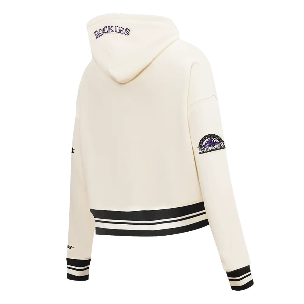 MLB COLORADO ROCKIES RETRO CLASSIC WOMEN'S RIB CROPPED PO HOODIE (EGGSHELL/ BLACK)