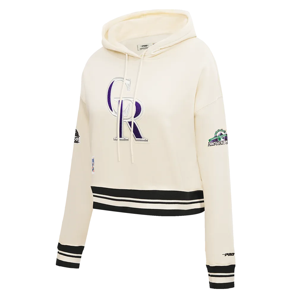 MLB COLORADO ROCKIES RETRO CLASSIC WOMEN'S RIB CROPPED PO HOODIE (EGGSHELL/ BLACK)