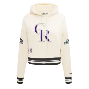 MLB COLORADO ROCKIES RETRO CLASSIC WOMEN'S RIB CROPPED PO HOODIE (EGGSHELL/ BLACK)