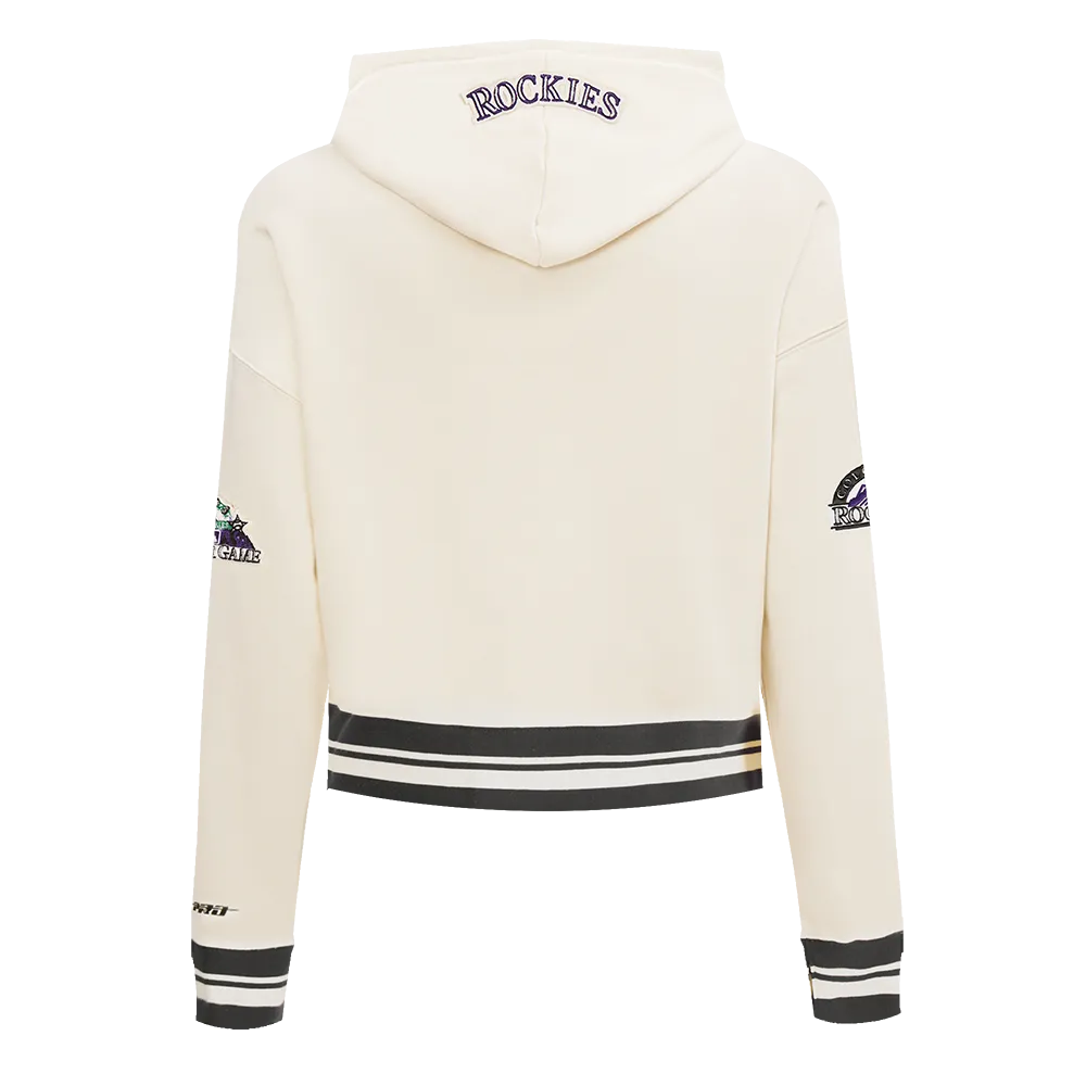 MLB COLORADO ROCKIES RETRO CLASSIC WOMEN'S RIB CROPPED PO HOODIE (EGGSHELL/ BLACK)