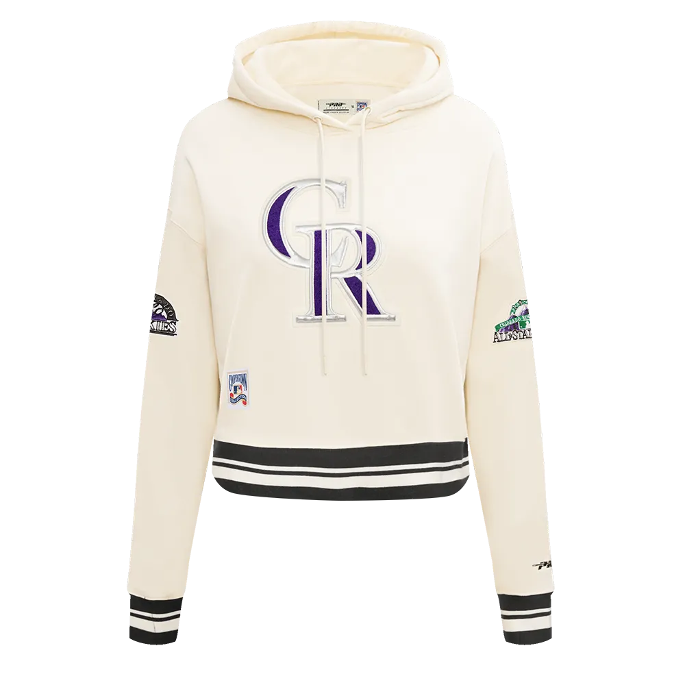 MLB COLORADO ROCKIES RETRO CLASSIC WOMEN'S RIB CROPPED PO HOODIE (EGGSHELL/ BLACK)