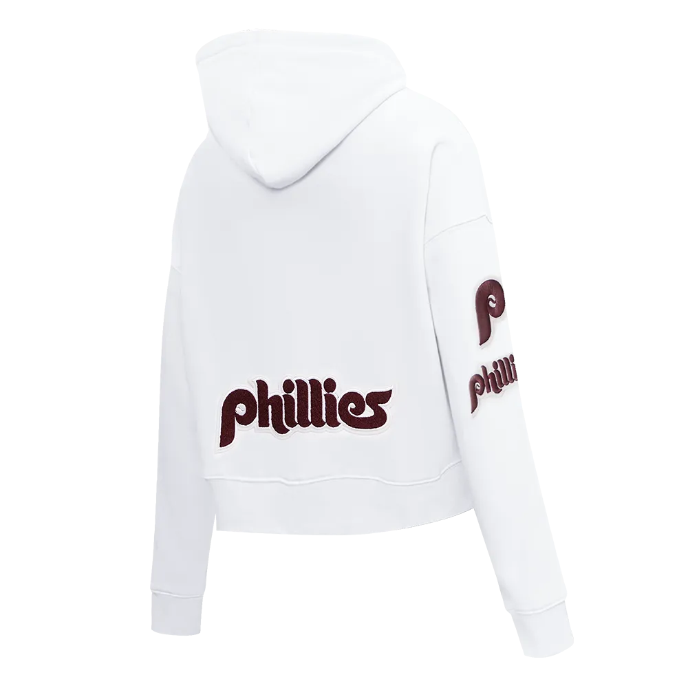 MLB PHILADELPHIA PHILLIES RETRO CLASSIC WOMEN'S CROPPED PO HOODIE (WHITE)